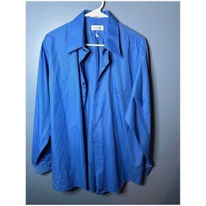 Van Heusen Satin Striped Dress Shirt Blue Long Sleeve Button Up Mens Large 16.5n